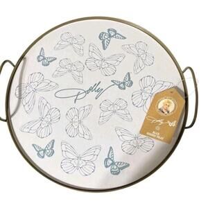 DOLLY PARTON Sold Out Round White Blue Butterfly Serving Tray NEW